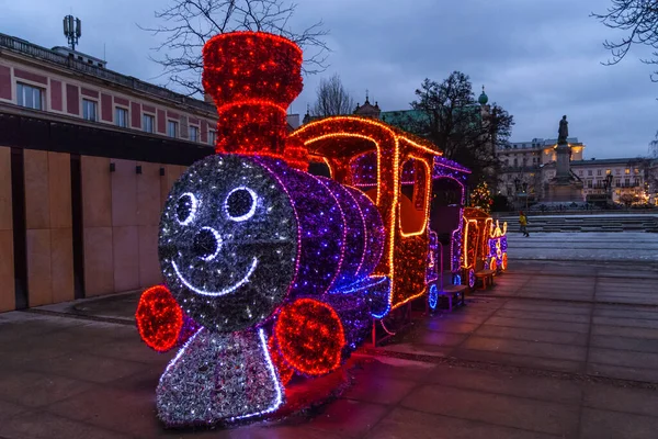 Train Christmas Illumination Warsaw Poland — Foto de Stock