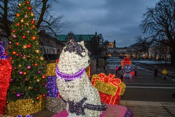 Warsaw Poland January Cat Gifts Christmas Illumination 25Th January 2017 — Foto de Stock