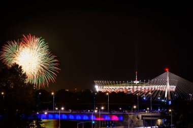 Polonya Ulusal Stadyumu 'nda havai fişekler - Varşova, Polonya