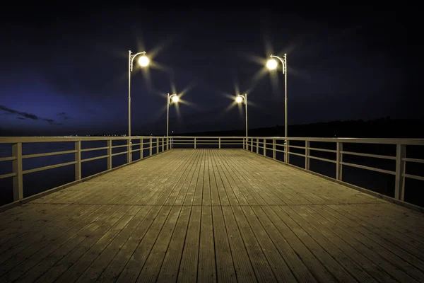 Pier Night Jurata Poland — Zdjęcie stockowe