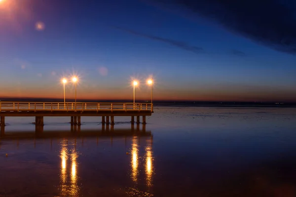 Pier Night Jurata Poland — Foto Stock