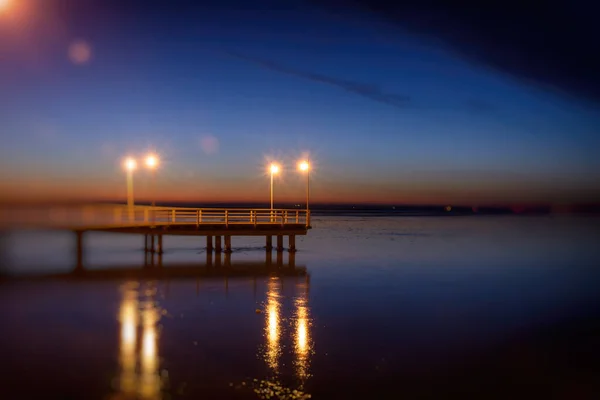 Pier Night Jurata Poland — Zdjęcie stockowe