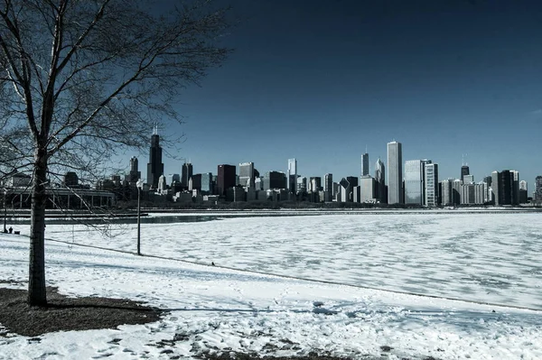 Chicago Vista Panoramica Inverno — Foto Stock