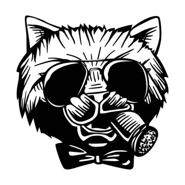 Gangster mafya kedi kedi suç karakter portre vektör siyah beyaz