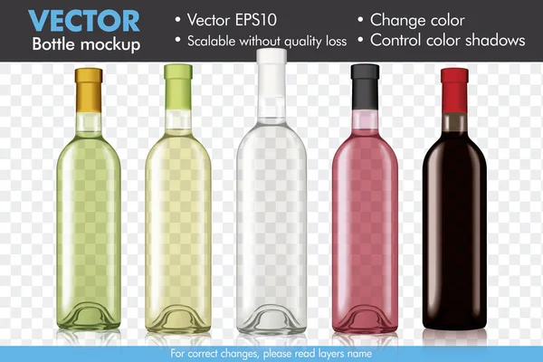 Modèle Bouteille Vin Vectoriel Transparent Changement Couleur Ombres Couleur — Image vectorielle