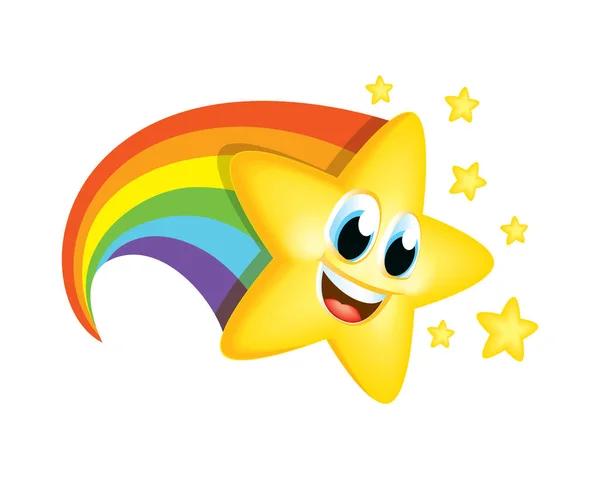 Çizgi film yıldızı ile gökkuşağı kuyruk gülümseme Emoji maskot ulaşmak yükseltmek vektör