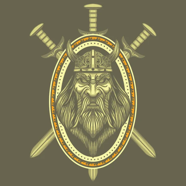 Viking Swords Vector Medieval Crest Coat Arms Warrior Ancient Barbarian — Stock Vector