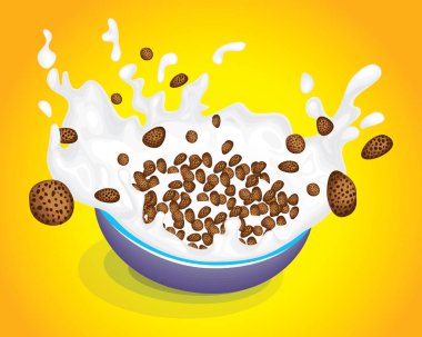Sıçrama süt ve tahıl vektör ile Tahıl Bowl