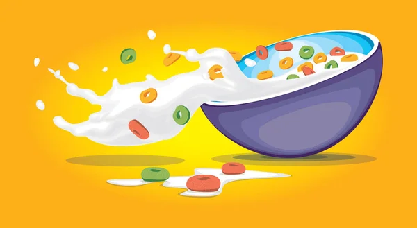 Cereal Bowl Splash Milk Cereals Vector — Stock Vector