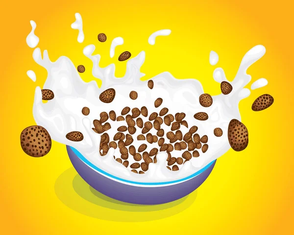 谷物碗与飞溅牛奶和谷物载体 — 图库矢量图片