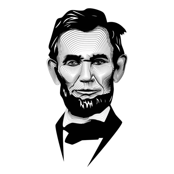 Historic Black White Monochrome Vector Line Art President Abraham Lincoln — Stock Vector