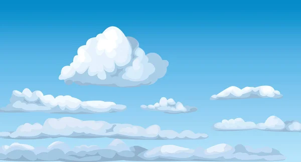 Cloudscape Ciel Bleu Ensoleillé Nuages Cumulus Duveteux Atmosphère Ciel Vecteur — Image vectorielle