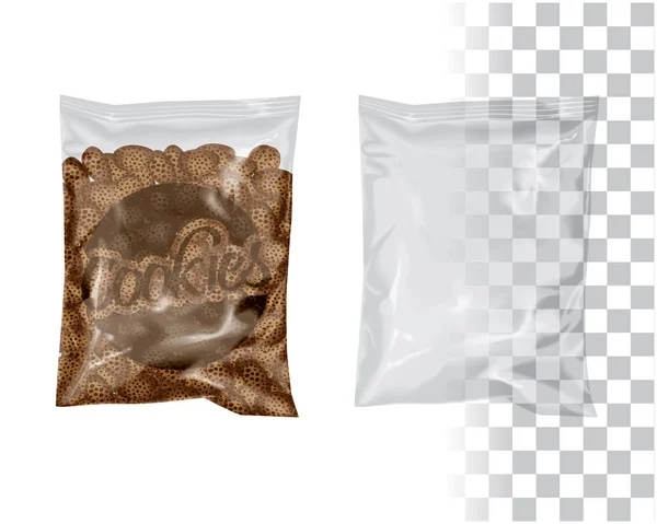 Sac Plastique Stand Pouch Zipper Transparent Mock Package Vide — Image vectorielle