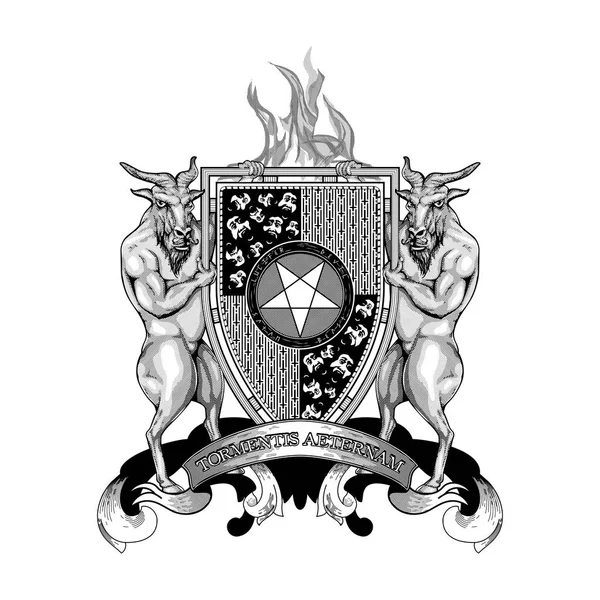 Coat Arms Crest Heraldry Hell Devil Demon Satan Lucifer Antichrist — Stock Vector