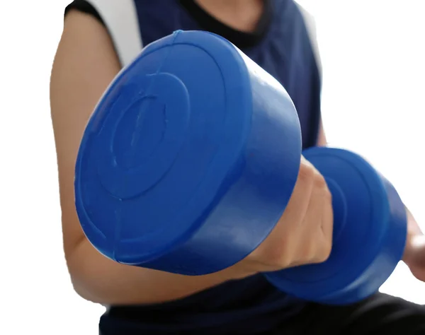 남자는 앉아서 Dumbell — 스톡 사진