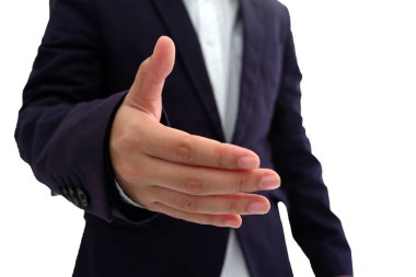 İş adamı el uzanan izole üzerinde beyaz adam titremeye