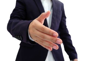 İş adamı el uzanan izole üzerinde beyaz adam titremeye