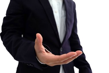 İş adamı el uzanan izole üzerinde beyaz adam titremeye