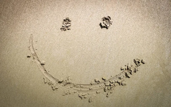 Top View Happy Smiley Face Drawing Sand Beach — Stock Photo, Image