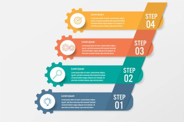 İş Infographic şablonuyla 4 seçenekleri, Soyut öğeler diyagramı veya işlemleri ve iş düz simgesi, vektör iş şablonu sunumu için. Creative Infographic konsepti