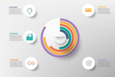 İş Infographic şablonuyla 5 seçeneği, Soyut öğeler diyagramı veya işlemleri ve iş düz simgesi, vektör iş şablonu sunum için. Creative Infographic konsepti