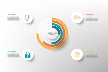 İş Infographic şablonuyla 4 seçenekleri, Soyut öğeler diyagramı veya işlemleri ve iş düz simgesi, vektör iş şablonu sunumu için. Creative Infographic konsepti