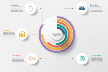 İş Infographic şablonuyla 5 seçeneği, Soyut öğeler diyagramı veya işlemleri ve iş düz simgesi, vektör iş şablonu sunum için. Creative Infographic konsepti