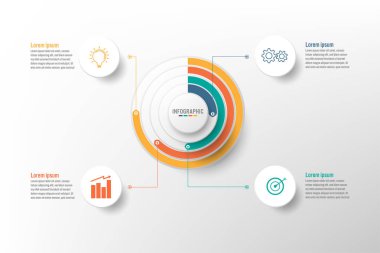 İş Infographic şablonuyla 4 seçenekleri, Soyut öğeler diyagramı veya işlemleri ve iş düz simgesi, vektör iş şablonu sunumu için. Creative Infographic konsepti