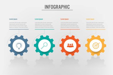 İş Infographic şablonuyla 4 seçenekleri, Soyut öğeler diyagramı veya işlemleri ve iş düz simgesi, vektör iş şablonu sunumu için. Creative Infographic konsepti