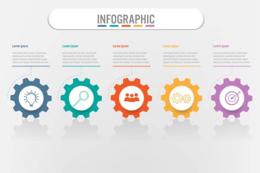 İş Infographic şablonuyla 5 vites seçenekleri, Soyut öğeler diyagramı veya işlemleri ve iş düz simgesi, vektör iş şablonu sunumu için. Creative Infographic konsepti