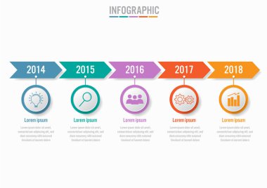 İş Infographic şablonuyla 5 seçenekleri ok şekli, Soyut öğeler diyagramı veya işlemleri ve iş düz simgesi, vektör iş şablonu sunumu için. Creative Infographic konsepti