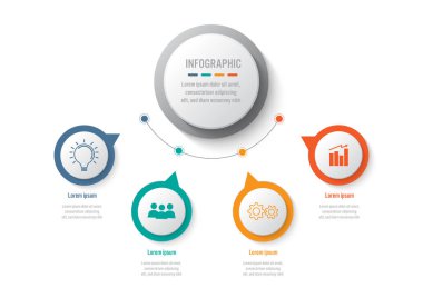 İş Infographic şablonuyla 4 seçenekleri dairesel şekil, Soyut öğeler diyagramı veya işlemleri ve iş düz simgesi, vektör iş şablonu sunumu için. Creative Infographic konsepti