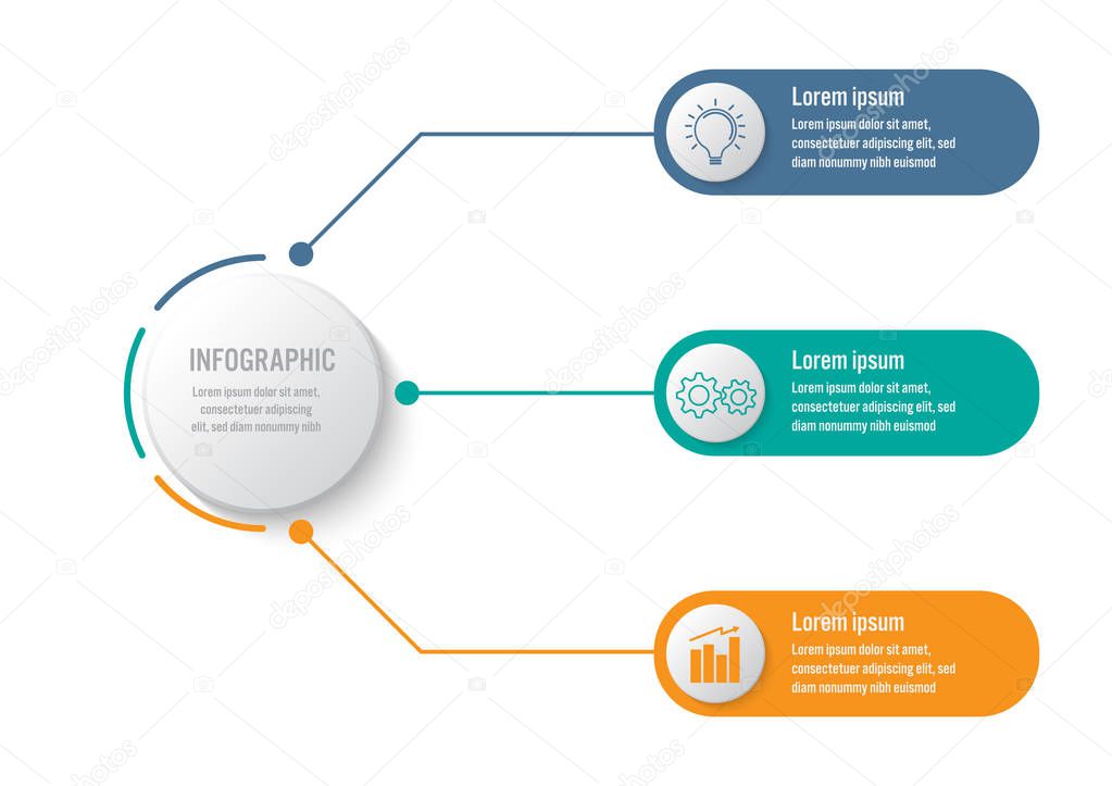 Business infographic template with 3 options circular shape, Abstract elements diagram or processes and business flat icon, Vector business template for presentation.Creative concept for infographic