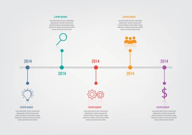 İş Infographic şablon timeline 5 seçeneği, Soyut öğeler diyagramı veya işlemleri ve iş düz simgesi, vektör iş şablonu sunumu için. Creative Infographic konsepti