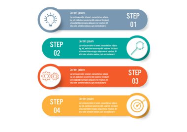 İş Infographic şablonuyla 4 seçenekleri, Soyut öğeler diyagramı veya işlemleri ve iş düz simgesi, vektör iş şablonu sunumu için. Creative Infographic konsepti