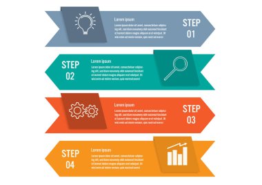 İş Infographic şablonuyla 4 seçenekleri, Soyut öğeler diyagramı veya işlemleri ve iş düz simgesi, vektör iş şablonu sunumu için. Creative Infographic konsepti