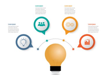 İş Infographic şablonuyla 4 seçenekleri, Soyut öğeler diyagramı veya işlemleri ve iş düz simgesi, vektör iş şablonu sunumu için. Creative Infographic konsepti