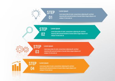 İş Infographic şablonuyla 4 seçenekleri, Soyut öğeler diyagramı veya işlemleri ve iş düz simgesi, vektör iş şablonu sunumu için. Creative Infographic konsepti