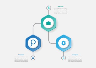 İş Infographic şablonuyla 3 seçenek çokgen şekli, Soyut öğeler diyagramı veya işlemleri ve iş düz simgesi, vektör iş şablonu sunumu için. Creative Infographic konsepti