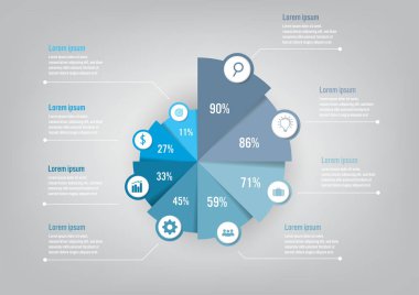 İş Infographic şablonuyla 8 seçeneği pasta grafiği, Soyut öğeler diyagramı veya işlemleri ve iş düz simgesi, vektör iş şablonu sunumu için. Creative Infographic konsepti