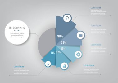 İş Infographic şablonuyla 5 seçeneği pasta grafiği, Soyut öğeler diyagramı veya işlemleri ve iş düz simgesi, vektör iş şablonu sunumu için. Creative Infographic konsepti