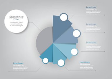 İş Infographic şablonuyla 5 seçeneği pasta grafiği, Soyut öğeler diyagramı veya işlemleri ve iş düz simgesi, vektör iş şablonu sunumu için. Creative Infographic konsepti