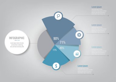 İş Infographic şablonuyla 4 seçenekleri pasta grafiği, Soyut öğeler diyagramı veya işlemleri ve iş düz simgesi, vektör iş şablonu sunum için. Creative Infographic konsepti
