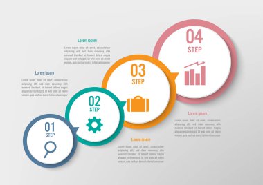 İş Infographic Şablon 4 seçenekleri ile daire şekli, Soyut öğeler diyagramı veya işlemleri ve iş düz simgesi, vektör iş şablonu sunumu için. Creative Infographic konsepti.
