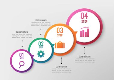 İş Infographic Şablon 4 seçenekleri ile daire şekli, Soyut öğeler diyagramı veya işlemleri ve iş düz simgesi, vektör iş şablonu sunumu için. Creative Infographic konsepti.