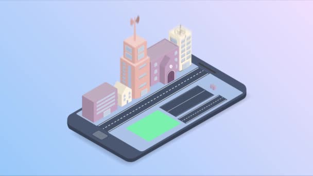 Tecnologia Smart City Con Servizio Intelligente Nella Progettazione Isometrica Vettoriale — Video Stock