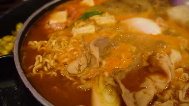 Hete Koreaanse Noodle Koken Een Pot — Stockvideo