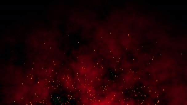 Абстрактные Красные Искры Частицы Поднимаются Огня Черном Фоне — стоковое видео