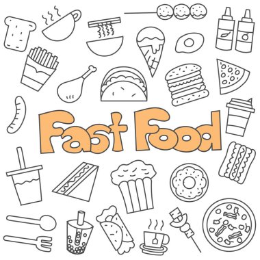 Fast food se el çizilmiş doodle