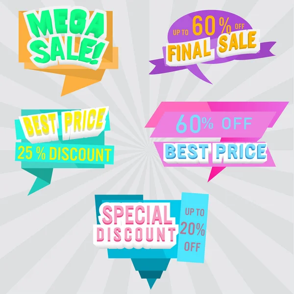 Set di etichette e banner di vendita. Design colorato — Vettoriale Stock